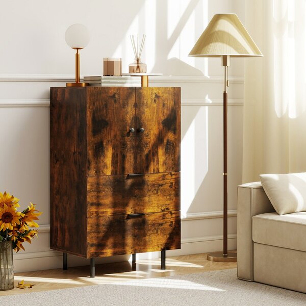 Costway Credenza buffet con cassetti e mobile contenitore, Stazione bar da pavimento con gambe in metallo Marrone