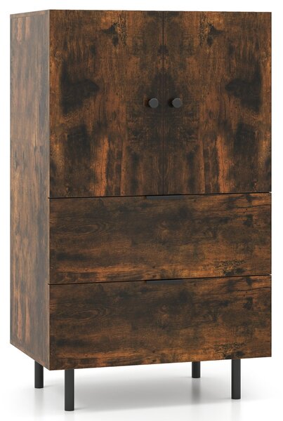 Costway Credenza buffet con cassetti e mobile contenitore, Stazione bar da pavimento con gambe in metallo Marrone