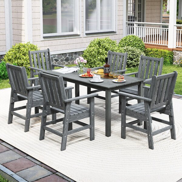 Costway Sedia da esterno in HDPE resistente alle intemperie con braccioli, Poltrona adirondack effetto legno per giardino Grigio