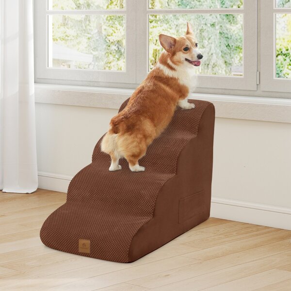 Costway Rampa per cani con 4 scalini in schiuma con copertura lavabile, Gradini antiscivolo per animali domestici Caffè