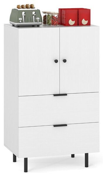 Costway Credenza buffet con cassetti e mobile contenitore, Stazione bar da pavimento con gambe in metallo Bianco