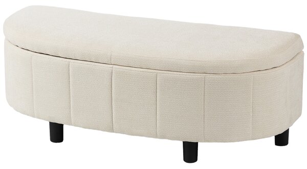 HOMCOM Panca Contenitore Semicircolare in Ciniglia 118x45x44cm, Seduta Imbottita 2 Posti, Coperchio Sollevabile, Crema | Aosom Italy