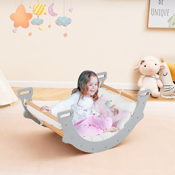 Costway Arco di arrampicata a doppia faccia per bambini di 1+ anni, Dondolo ad arco 2 in 1 con morbido cuscino, Grigio