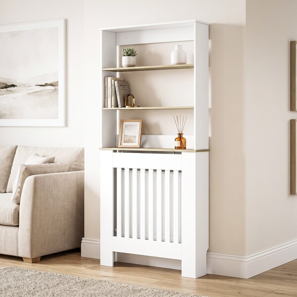 HOMCOM Copritermosifoni a Doghe a 3 Ripiani, Copri Termosifone Moderno in MDF per Soggiorno, 78x19x165 cm, Bianco | Aosom Italy