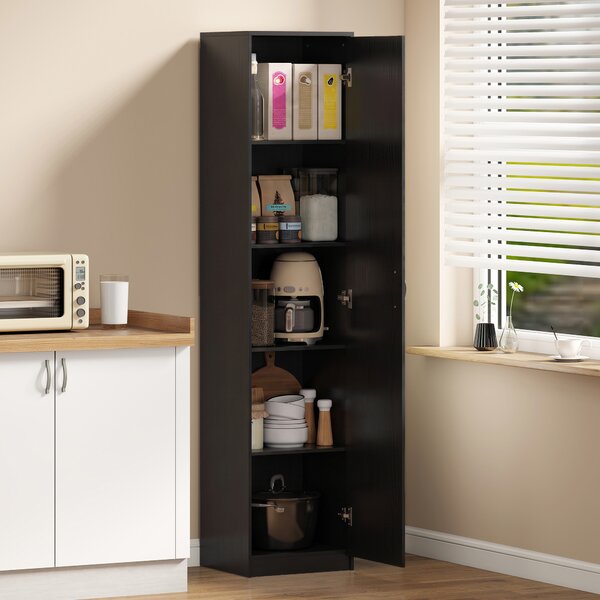 HOMCOM Armadio da Cucina Slim a 5 Ripiani con Spazio Interno Regolabile, in Legno, 40x35x180 cm, Nero | Aosom Italy