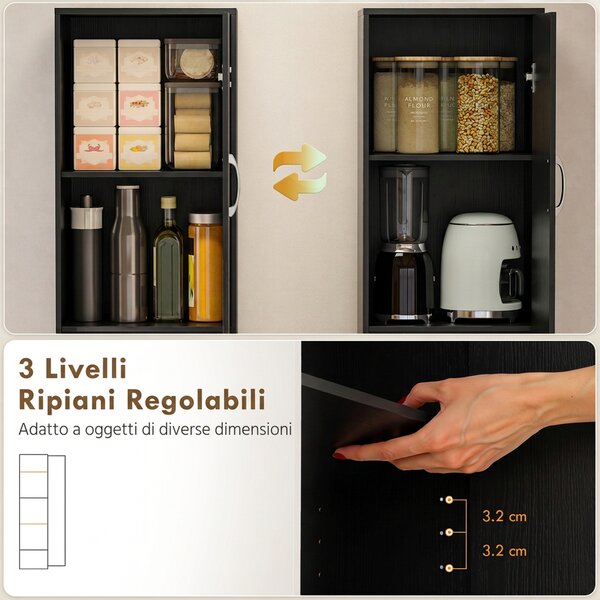 HOMCOM Armadio da Cucina Slim a 5 Ripiani con Spazio Interno Regolabile, in Legno, 40x35x180 cm, Nero | Aosom Italy