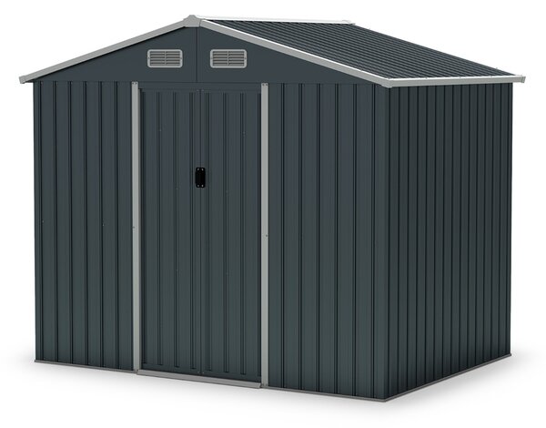 Costway Ampio portattrezzi con tetto spiovente e porte scorrevoli base a pavimento, Capanno da giardino esterno 4 prese d'aria Grigio scuro