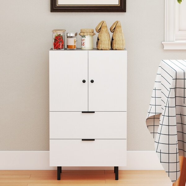 Costway Credenza buffet con cassetti e mobile contenitore, Stazione bar da pavimento con gambe in metallo Bianco