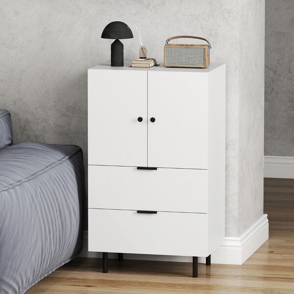 Costway Credenza buffet con cassetti e mobile contenitore, Stazione bar da pavimento con gambe in metallo Bianco