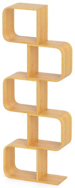 Costway Libreria mensola in bambù con 5 cubi aperti a 5 livelli a forma di S, Libreria scaffale geometrico angolare esposizione Naturale