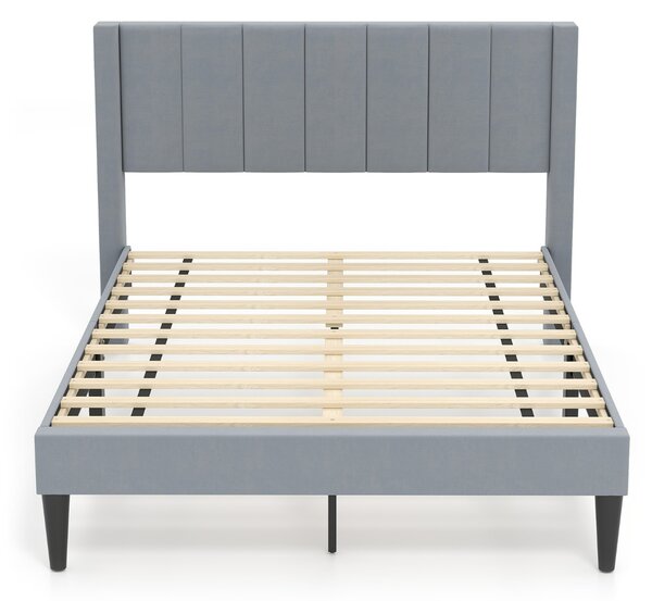 Costway Struttura letto matrimoniale con testiera di velluto, Struttura letto imbottita con piedini regolabili 200 x 140 cm Grigio