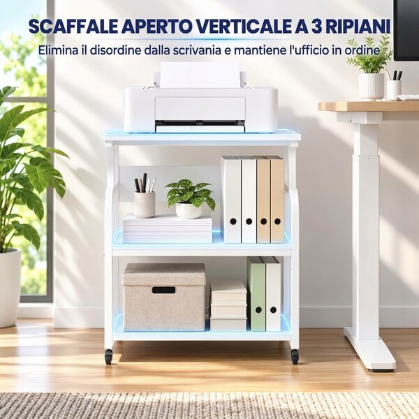 HOMCOM Supporto per Stampante 3 Ripiani con Ruote in Acciaio Bianco | Aosom Italy