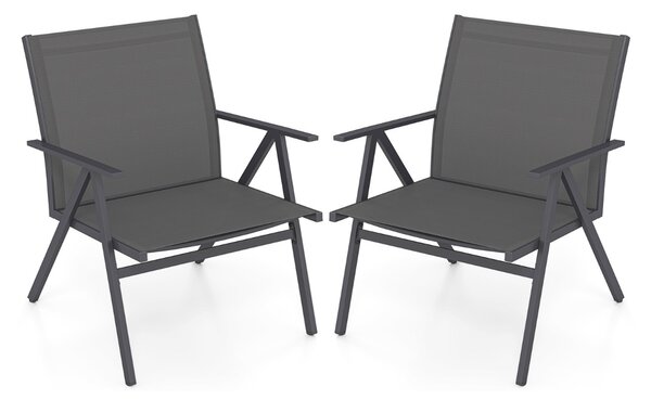 Costway Poltrone da esterno con tessuto a rete traspirante e struttura in metallo con capacità, Set di 2 sedie da patio per veranda Grigio