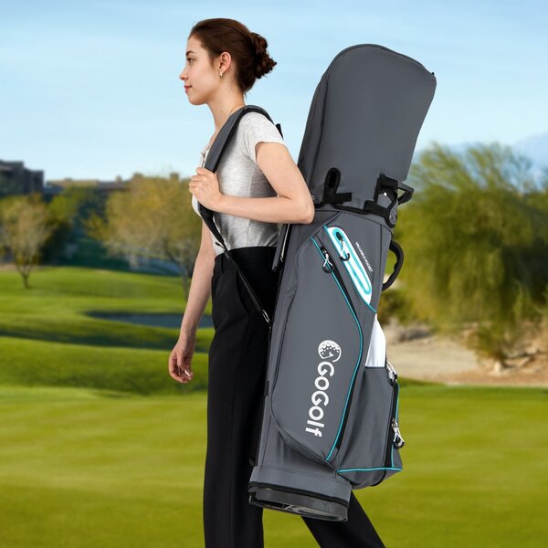 Costway Organizzatore portatile per mazze da golf con tasca frigo per uomo e donna, Borsa da golf per carrello con 14 scomparti Grigio