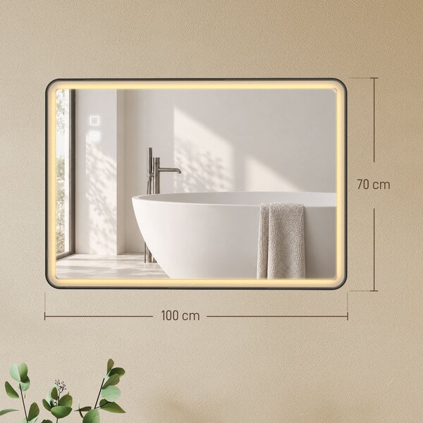 HOMCOM Specchio da Bagno LED Bluetooth Antiappannamento 100x70 cm Nero | Aosom Italy