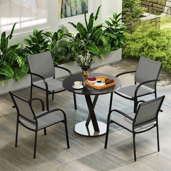 Costway Sedie da pranzo impilabili in metallo con seduta e schienale traspiranti per giardino, Set di 2 sedie da giardino piscina balcone Grigio