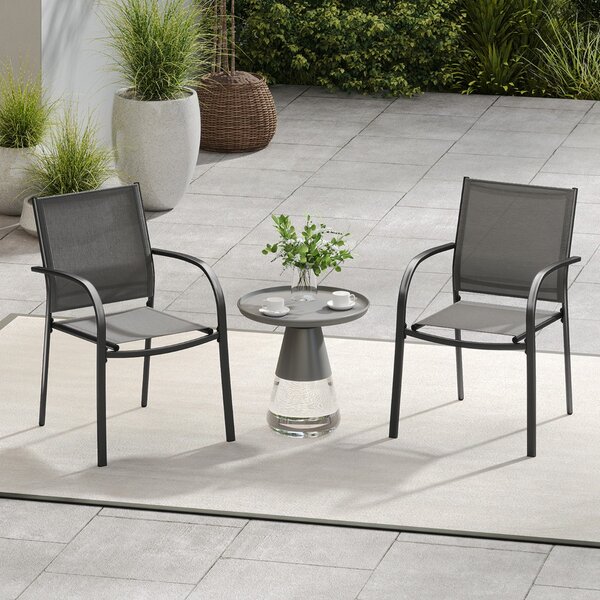 Costway Sedie da pranzo impilabili in metallo con seduta e schienale traspiranti per giardino, Set di 2 sedie da giardino piscina balcone Grigio