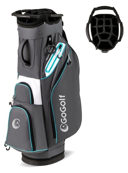 Costway Organizzatore portatile per mazze da golf con tasca frigo per uomo e donna, Borsa da golf per carrello con 14 scomparti Grigio