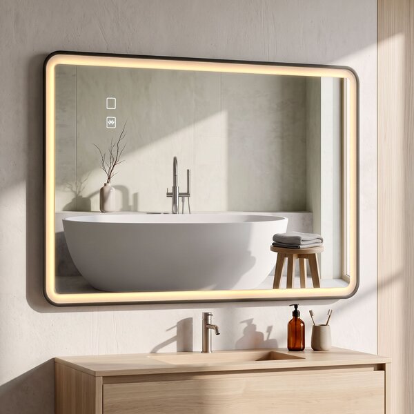 HOMCOM Specchio da Bagno LED Bluetooth Antiappannamento 100x70 cm Nero | Aosom Italy