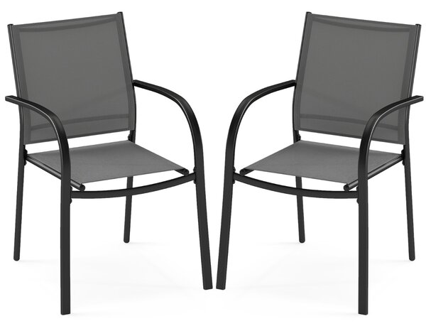 Costway Sedie da pranzo impilabili in metallo con seduta e schienale traspiranti per giardino, Set di 2 sedie da giardino piscina balcone Grigio