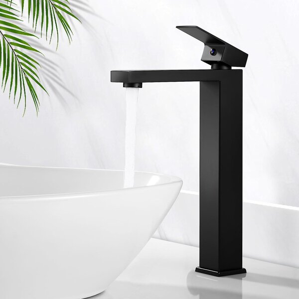 Omgoods - Miscelatore per lavabo nero, alto, in acciaio inossidabile, 295 mm