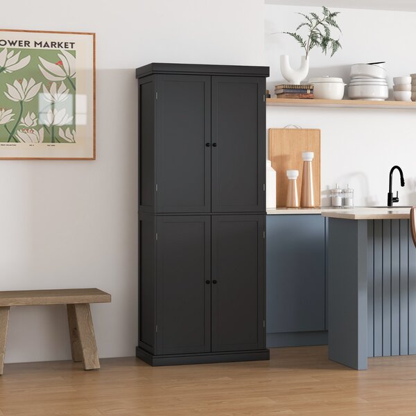 Costway Dispensa da cucina a 4 ante con 6 ripiani 2 ripiani regolabili, Mobile credenza alto 184,5cm per sala da pranzo Nero