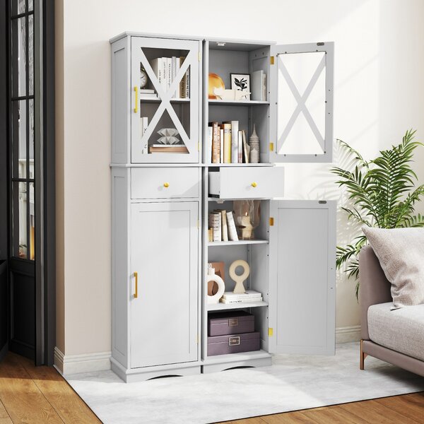 Costway Armadio da bagno alto con cassetto per soggiorno e ufficio, Armadietto stretto in legno per cucina Bianco