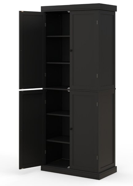 Costway Dispensa da cucina a 4 ante con 6 ripiani 2 ripiani regolabili, Mobile credenza alto 184,5cm per sala da pranzo Nero