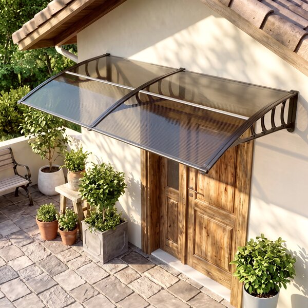 Outsunny Pensilina da Esterno per Finestre e Porte, in Policarbonato e Alluminio, 200x100x26cm - Marrone|Aosom