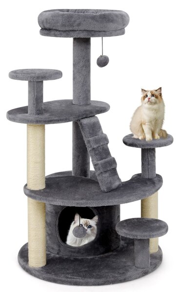 Costway Albero per gatti adulti con condominio e piattaforma imbottita, Centro attività per animali domestici interno Grigio