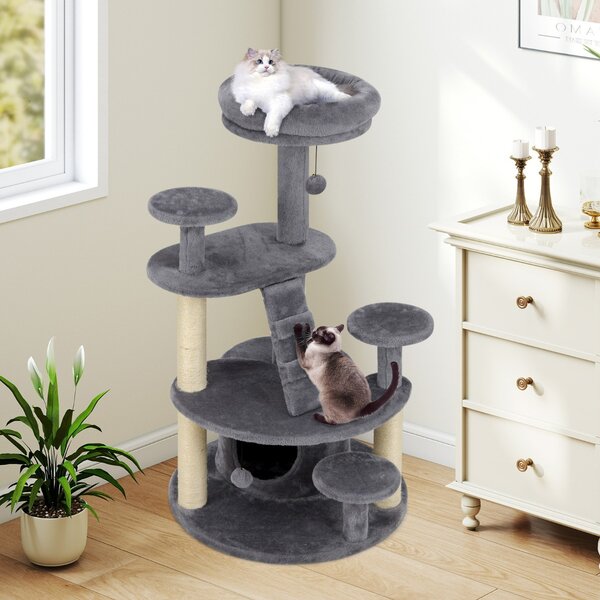 Costway Albero per gatti adulti con condominio e piattaforma imbottita, Centro attività per animali domestici interno Grigio