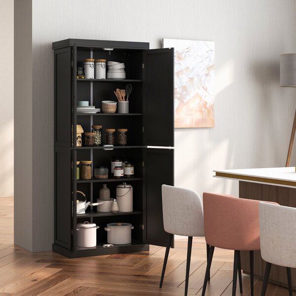 Costway Dispensa da cucina a 4 ante con 6 ripiani 2 ripiani regolabili, Mobile credenza alto 184,5cm per sala da pranzo Nero