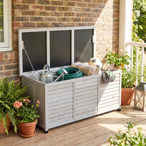 Outsunny Panca Contenitore in Legno di Abete, Cassapanca da Esterno con Piedini Antiscivolo 127x56x60cm, Grigio|Aosom
