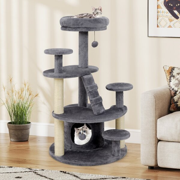 Costway Albero per gatti adulti con condominio e piattaforma imbottita, Centro attività per animali domestici interno Grigio