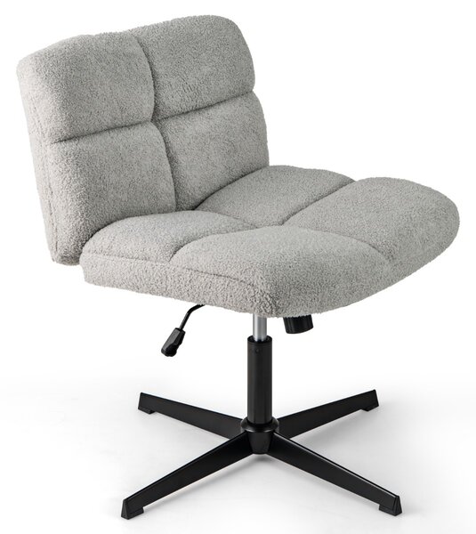 Costway Sedia da ufficio a gambe incrociate con altezza regolabile rotazione a 360°, Sedia da ufficio senza braccioli da lavoro per studio Grigio chiaro