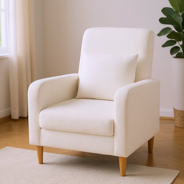 Costway Poltrona accent con cuscino lombare e rivestimento in pile teddy, Singola poltrona laterale per lettura per soggiorno Bianco
