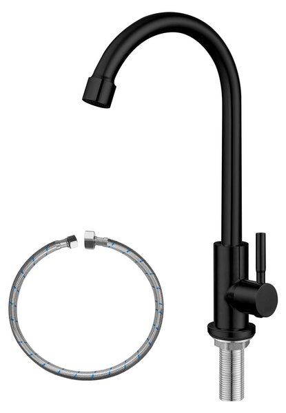 Rubinetto da cucina, solo acqua fredda, acciaio inossidabile, finitura nera opaca, monocomando, girevole a 360°