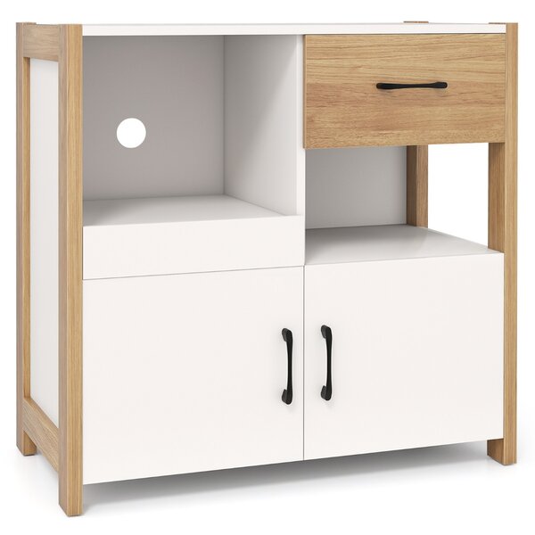Costway Credenza moderna stile rustico con cassetto ripiano estraibile e 2 ante, Buffet per sala da pranzo e soggiorno da cucina Bianco