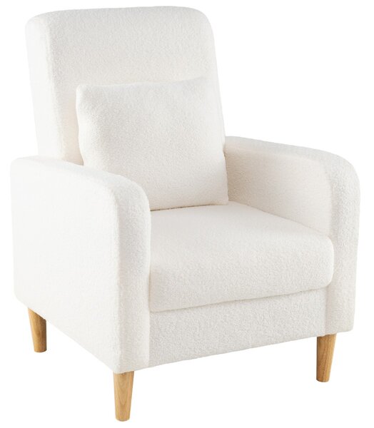 Costway Poltrona accent con cuscino lombare e rivestimento in pile teddy, Singola poltrona laterale per lettura per soggiorno Bianco