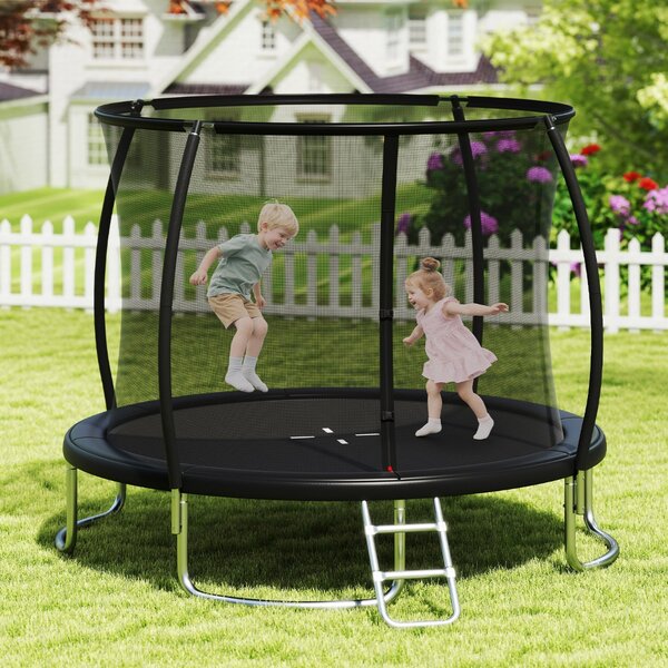 Costway Trampolino da esterno 366 cm con rete di sicurezza e scala, Trampolino ricreativo pesante per bambini e adulti Nero
