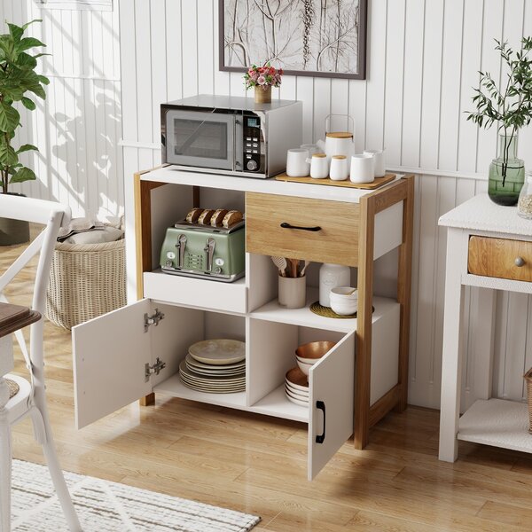 Costway Credenza moderna stile rustico con cassetto ripiano estraibile e 2 ante, Buffet per sala da pranzo e soggiorno da cucina Bianco