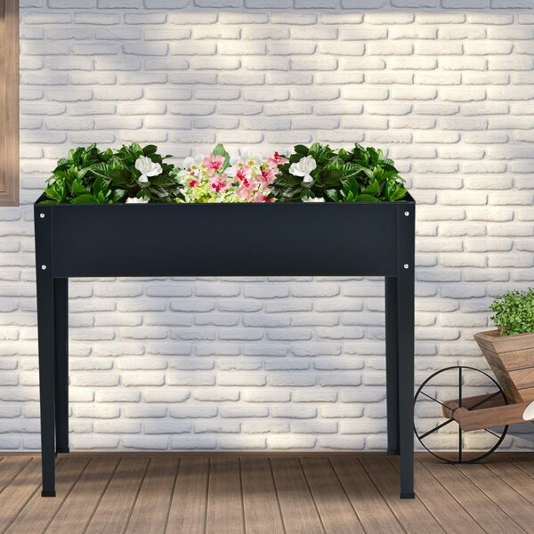 Costway Fioriera rialzata con 2 fori di drenaggio per frutta verdura fiori, Fioriera galvanizzata per interno ed esterno Grigio scuro