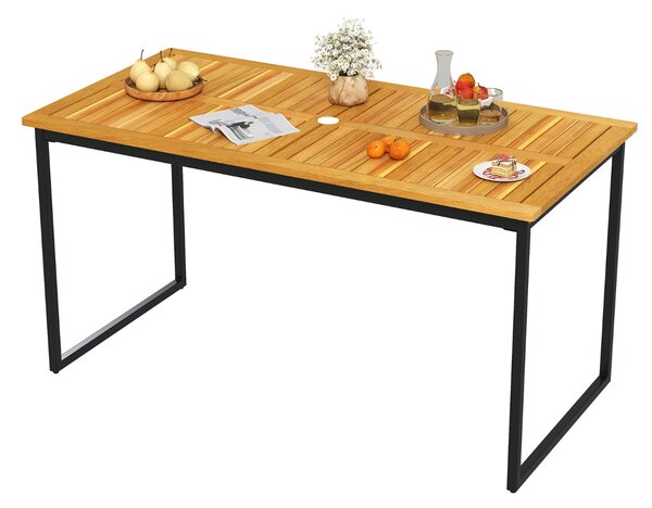 Costway Tavolo da pranzo in legno di acacia per 6 persone con piano a doghe, Tavolo da giardino rettangolare per cortile Naturale