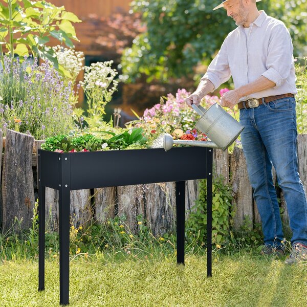 Costway Fioriera rialzata con 2 fori di drenaggio per frutta verdura fiori, Fioriera galvanizzata per interno ed esterno Grigio scuro