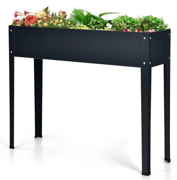 Costway Fioriera rialzata con 2 fori di drenaggio per frutta verdura fiori, Fioriera galvanizzata per interno ed esterno Grigio scuro