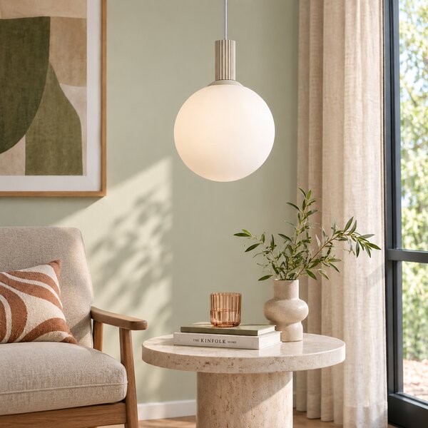 Lampada a sospensione scandinava beige con vetro opalino - Polly
