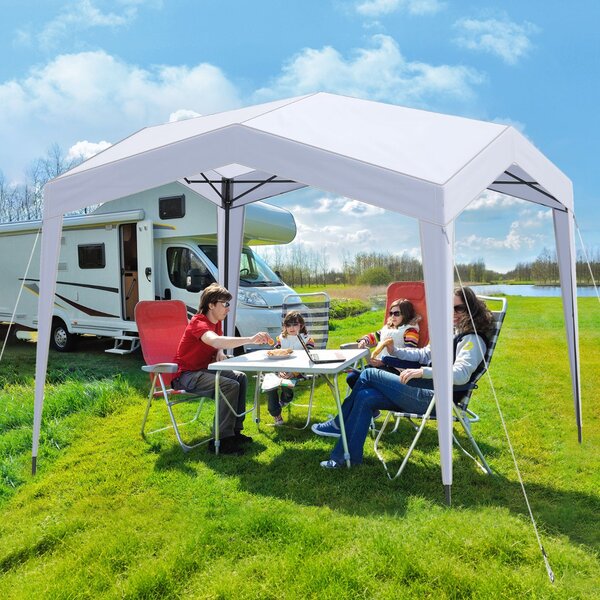 Costway Tenda a gazebo 302 x 302 cm pop-up con borsa con ruote ripiegabile per esterno, Tenda a gazebo rifugio da spiaggia Bianco
