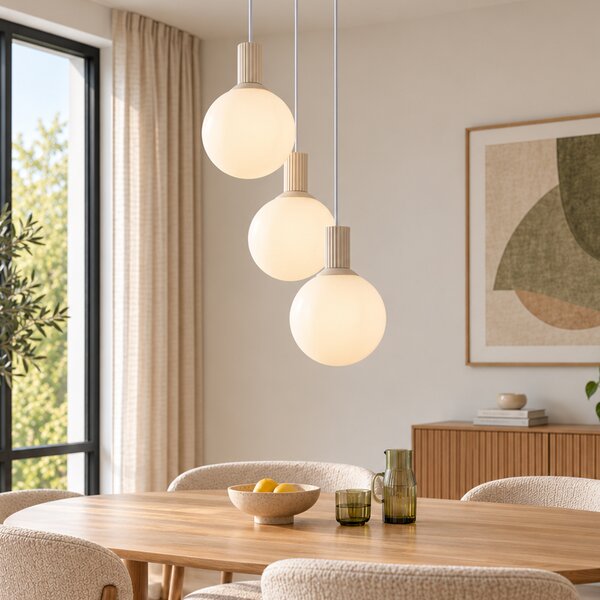 Lampada a sospensione scandinava beige con vetro opalino 3 luci - Polly