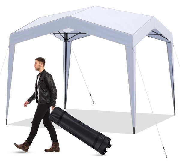 Costway Tenda a gazebo 302 x 302 cm pop-up con borsa con ruote ripiegabile per esterno, Tenda a gazebo rifugio da spiaggia Bianco