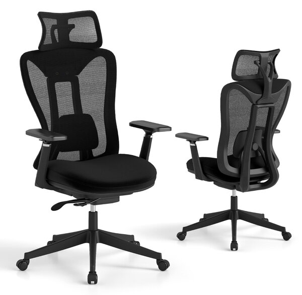 Costway Sedia da scrivania per lavoro girevole regolabile con supporto lombare regolabile, Sedia ergonomica da ufficio in rete Nero